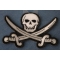 White Pirate Sword Skull Patch | Embroidered Patches Pirate Sword Skull Patch diagonal view