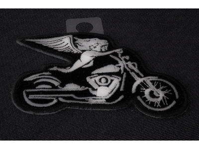 White Biker Angel On Motorcycle Patch | Embroidered Biker Patches