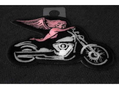 Pink Biker Angel On Motorcycle Patch | Embroidered Biker Patches