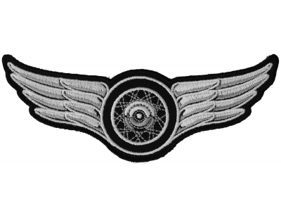 Winged Wheel Small White Patch | Embroidered Biker Patches
