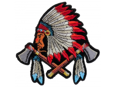 Small Indian Patch With Battle Axes And Feathers