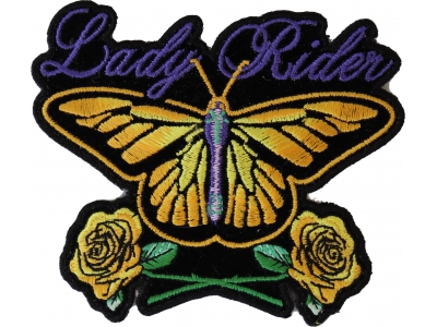 Lady Rider Butterfly With Yellow Roses Small Patch | Embroidered Biker Patches