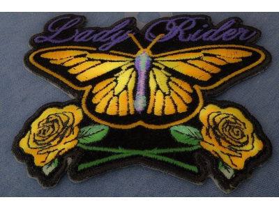 Lady Rider Butterfly With Yellow Roses Small Patch | Embroidered Biker Patches