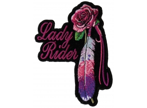 Lady Rider With Purple Rose And Feather Vertical Small Patch | Embroidered Biker Patches
