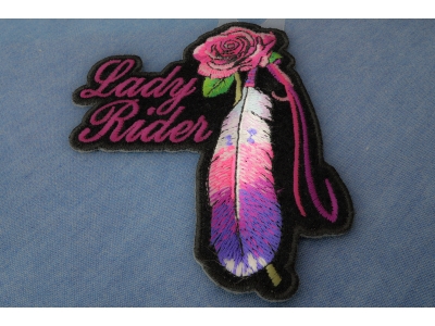 Lady Rider With Purple Rose And Feather Vertical Small Patch | Embroidered Biker Patches