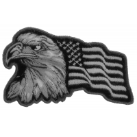 Eagle With Waving Flag Black Silver Patch | US Military Veteran Patches