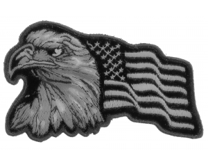 Eagle With Waving Flag Black Silver Patch | US Military Veteran Patches