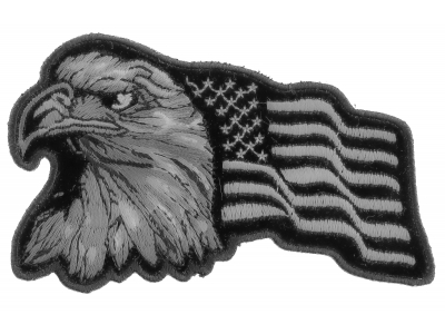 Eagle With Waving Flag Black Silver Patch | US Military Veteran Patches
