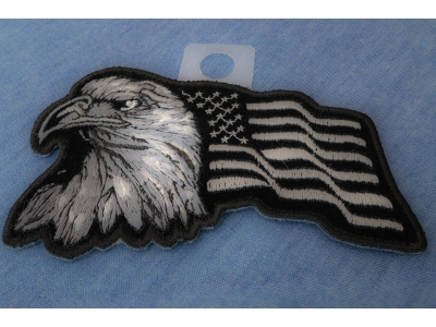 Eagle With Waving Flag Black Silver Patch | US Military Veteran Patches