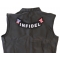 Infidel Large Lower Rocker Patch With Flags | US Military Veteran Patches Infidel Patch, US Flag Large Rocker Patch shown on leather vest