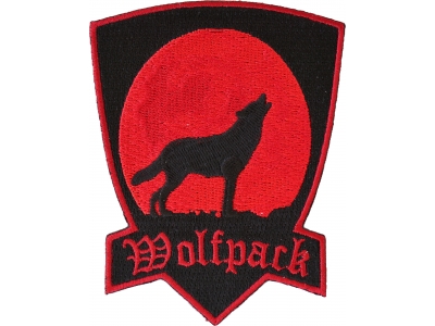 Wolfpack Patch In Red With Howling Moon | Embroidered Biker Patches