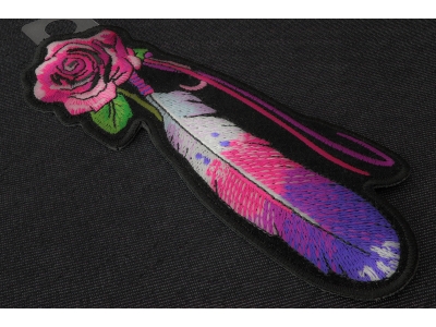 Feather And Rose Pink Patch | Embroidered Patches
