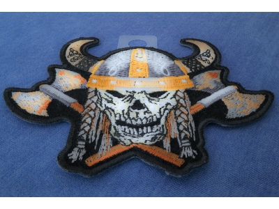 Viking Skull With Axes And Horn Helmet Small Patch