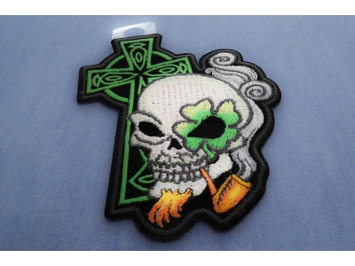 Irish Skull Cross Smoking Pipe Small Patch