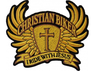 Christian Biker Patch Small In Brown I Ride With Jesus