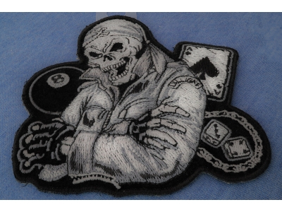 Biker Dude Skull Small Patch In Gray