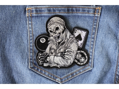 Biker Dude Skull Small Patch In Gray