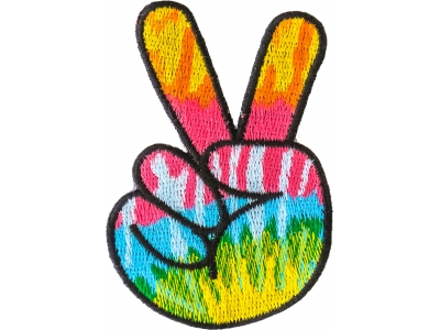 Colorful Peace Fingers Hand Sign Iron On Patch