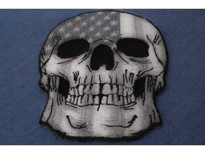 Gray USA Flag Skull Patch Small