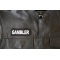 Gambler Patch Gambler Patch - 4x1.5 inch - Embroidered Iron on Patch shown on leather vest
