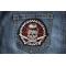 Switchblades Billy Skull Spider Web Patch Elvis Hair Skull, Web and Switchblades Patch shown on jeans