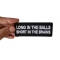 Long in the Balls Short in the Brains Patch Long in the Balls Short in the Brains Funny Iron on Patch shown on hand for size comparison
