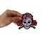 Rockabilly Lady Skull Patch Lady Skull and Roses Patch, Biker Skull Patches shown on hand for size comparison