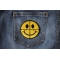 Sniper Scope Smiley Face Patch Sniper Scope Smiley Face Funny Iron on Patch shown on jeans