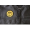 Sniper Scope Smiley Face Patch Sniper Scope Smiley Face Patch - 3x3 inch - Embroidered Iron on Patch shown on leather vest