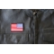 Reversed American Flag with Black Borders Patch Reversed American Flag with Black Borders Patch - 3x2 inch - Embroidered Iron on Patch shown on leather vest