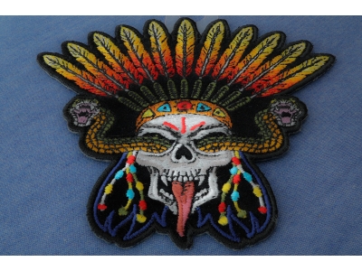 Wicked Snake Skull and Feathers Iron on Patch