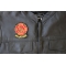 Volunteer Fire Dept Patch - 3x3.5 inch - Embroidered Iron on Patch shown on leather vest