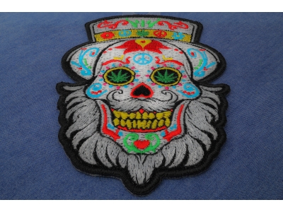 Bearded Sugar skull Small Iron on Patch