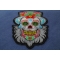 Bearded Sugar skull Small Iron on Patch Sugar Skull with Mustache and Beard Patch diagonal view