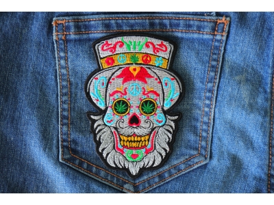 Bearded Sugar skull Small Iron on Patch