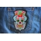 Bearded Sugar skull Small Iron on Patch Sugar Skull with Mustache and Beard Patch shown on jeans