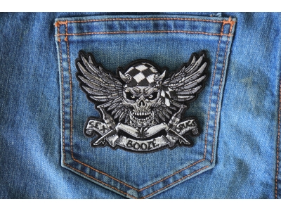 Sex Booze Drugs Checkered Skull and Wings Patch