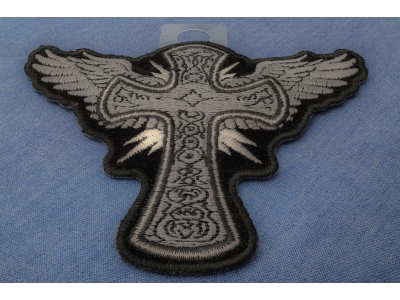 Cross with Wings Iron on Christian Patch