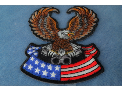 Patriotic Eagle with pistons small iron on biker and flag patch