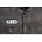 Karen Patch Karen Patch, Funny Saying Patches shown on leather vest