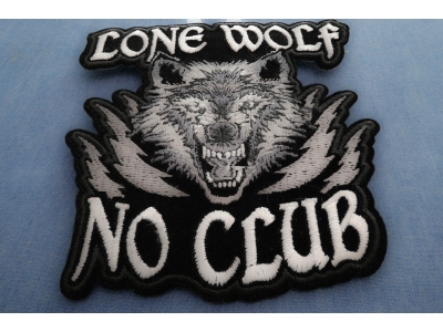 Lone Wolf at the top, No club at the bottom, open mouthed wolf in the middle