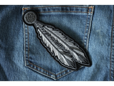 Iron on Feather Patch with Black and White Embroidery with strong adhesive backing