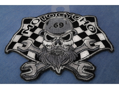 Small Motocycho Skull Embroidered Iron or Sew on Patch 