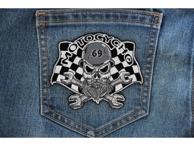 Small Motocycho Skull Embroidered Iron or Sew on Patch 