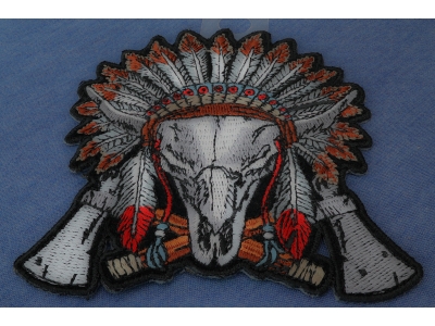 Buffalo Skull Indian Head Dress Axes Small Embroidered Iron or Sew on Applique