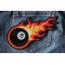 Flaming 8 Ball Iron on patch Flaming 8 Ball Iron on Biker Patch shown on jeans