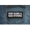 God Guns and Gas Stoves Patch shown on jeans