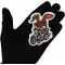 Cute Mean Rabbit on Motorcycle Patch, Biker Vest Patches, Sew or Iron on Patch shown on hand for size comparison