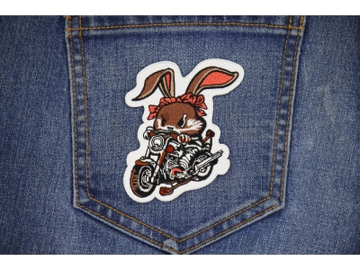 Cute Mean Rabbit on Motorcycle Patch