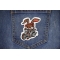 Cute Mean Rabbit on Motorcycle Patch shown on jeans
